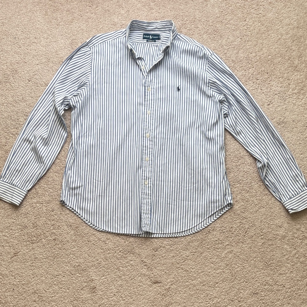 Ralph Lauren Men's Navy and White Striped Shirt